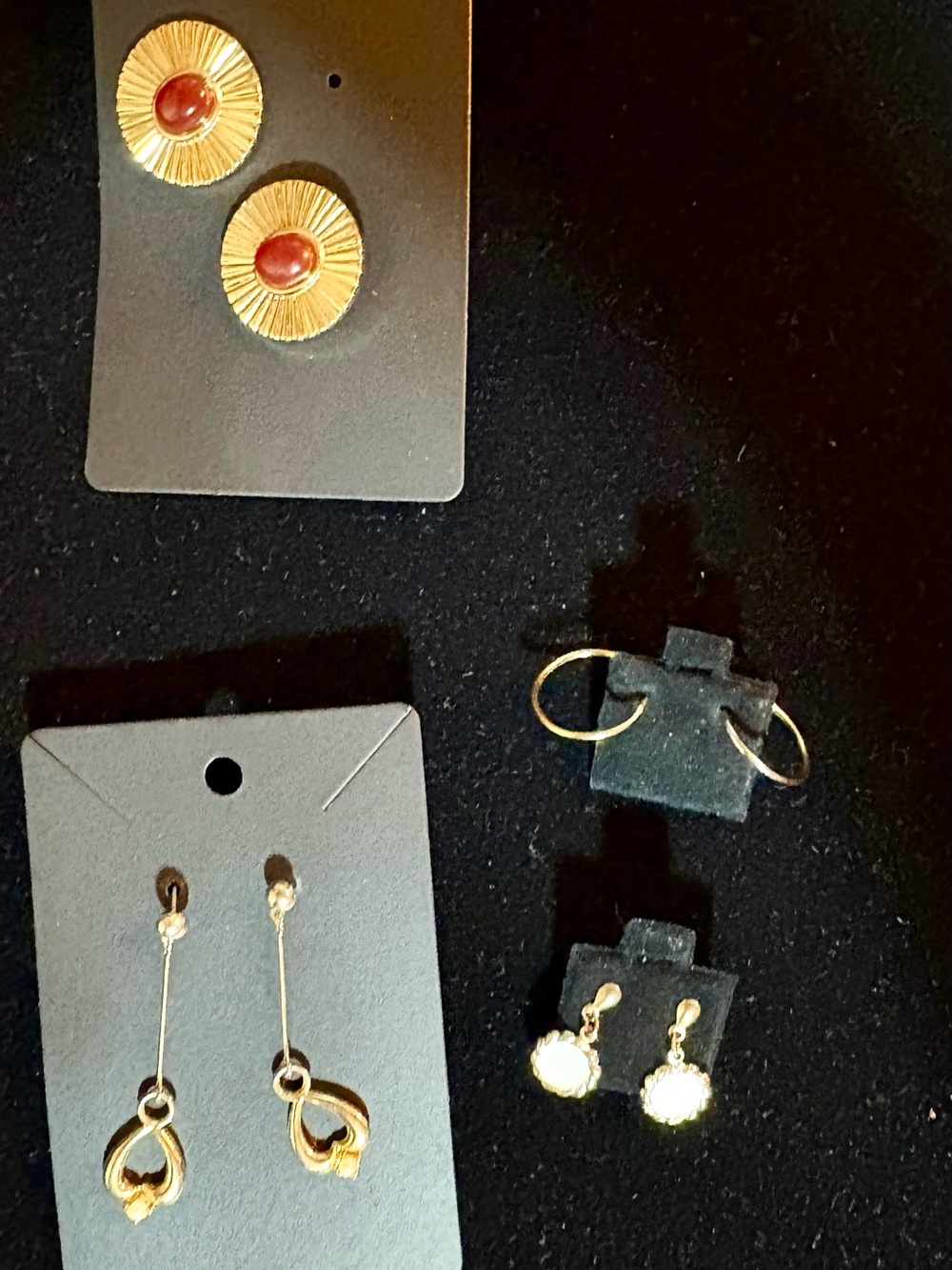 Goldtone themed set of 4 pair of pierced earrings